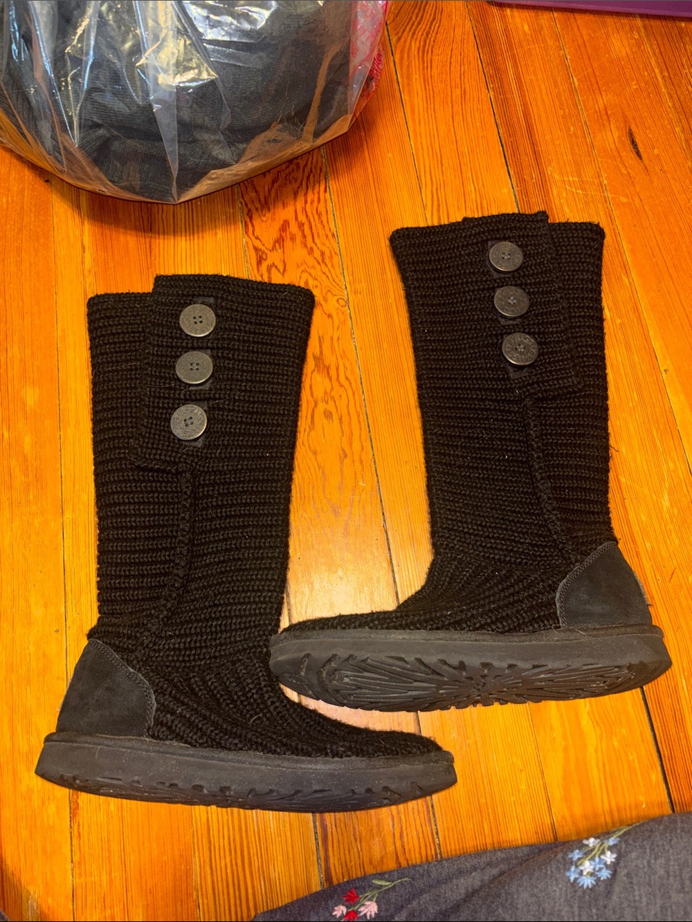 UGG Black Knit Button Mid-Calf Boots